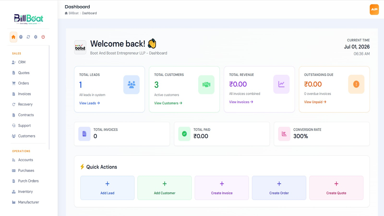 BillBoat Dashboard Screenshot
